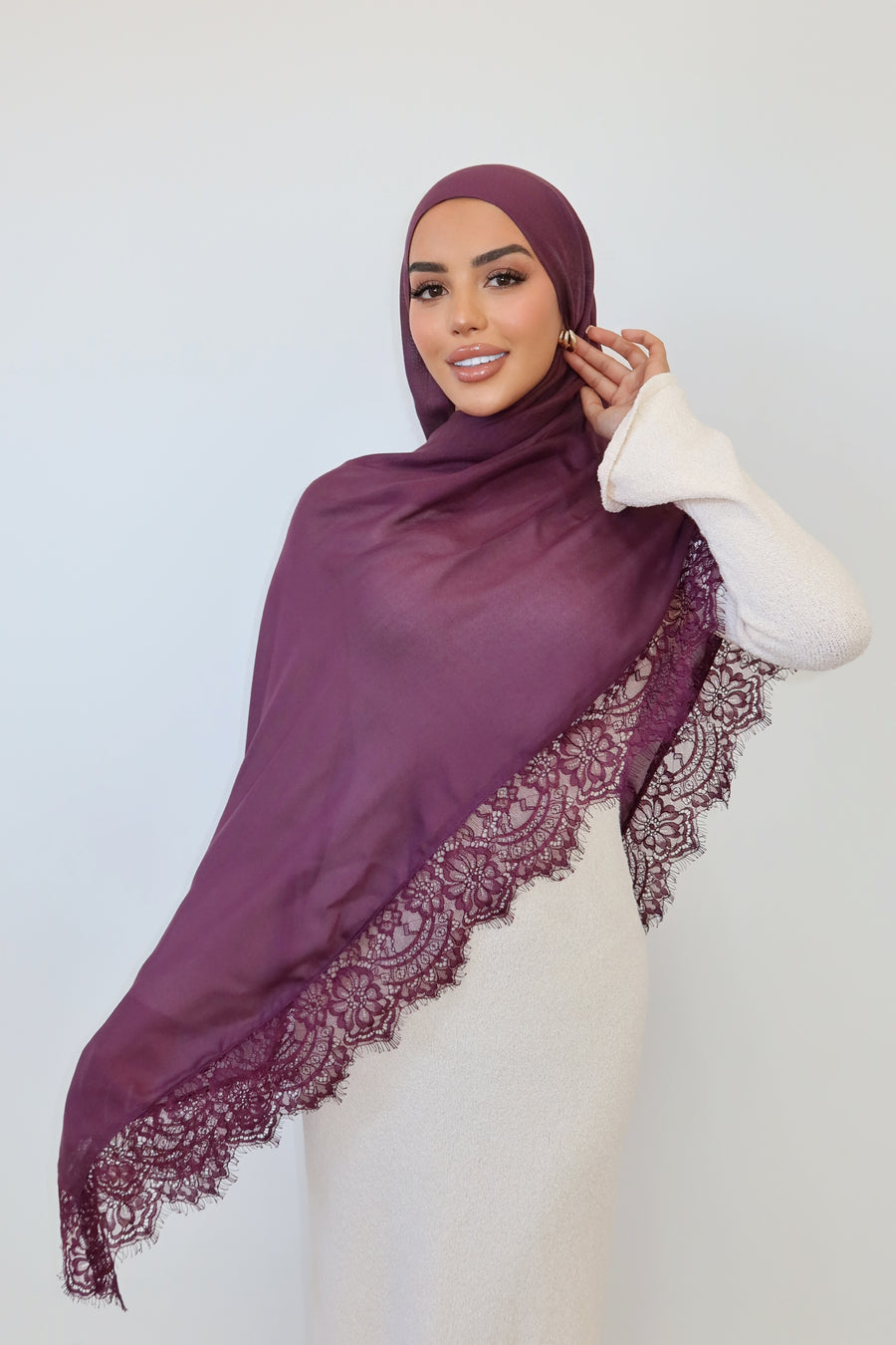 DARK MAUVE LACE HIJAB